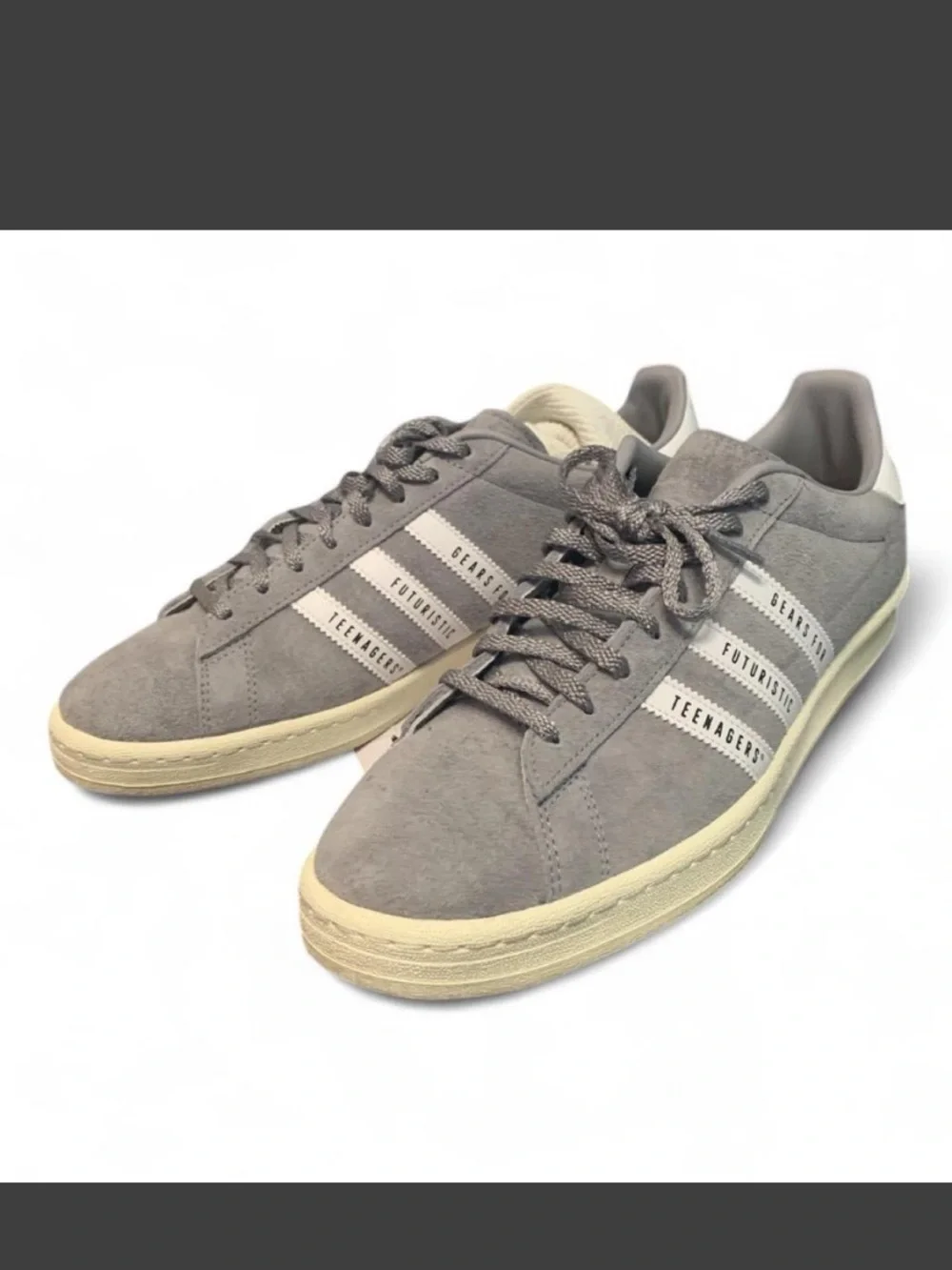 Adidas x Human Made Gray 11 Suede Low-Top Sneakers with Cream Sole